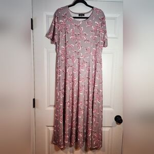 Lbisse Pink Floral Short Sleeve Fit And Flare Maxi Dress